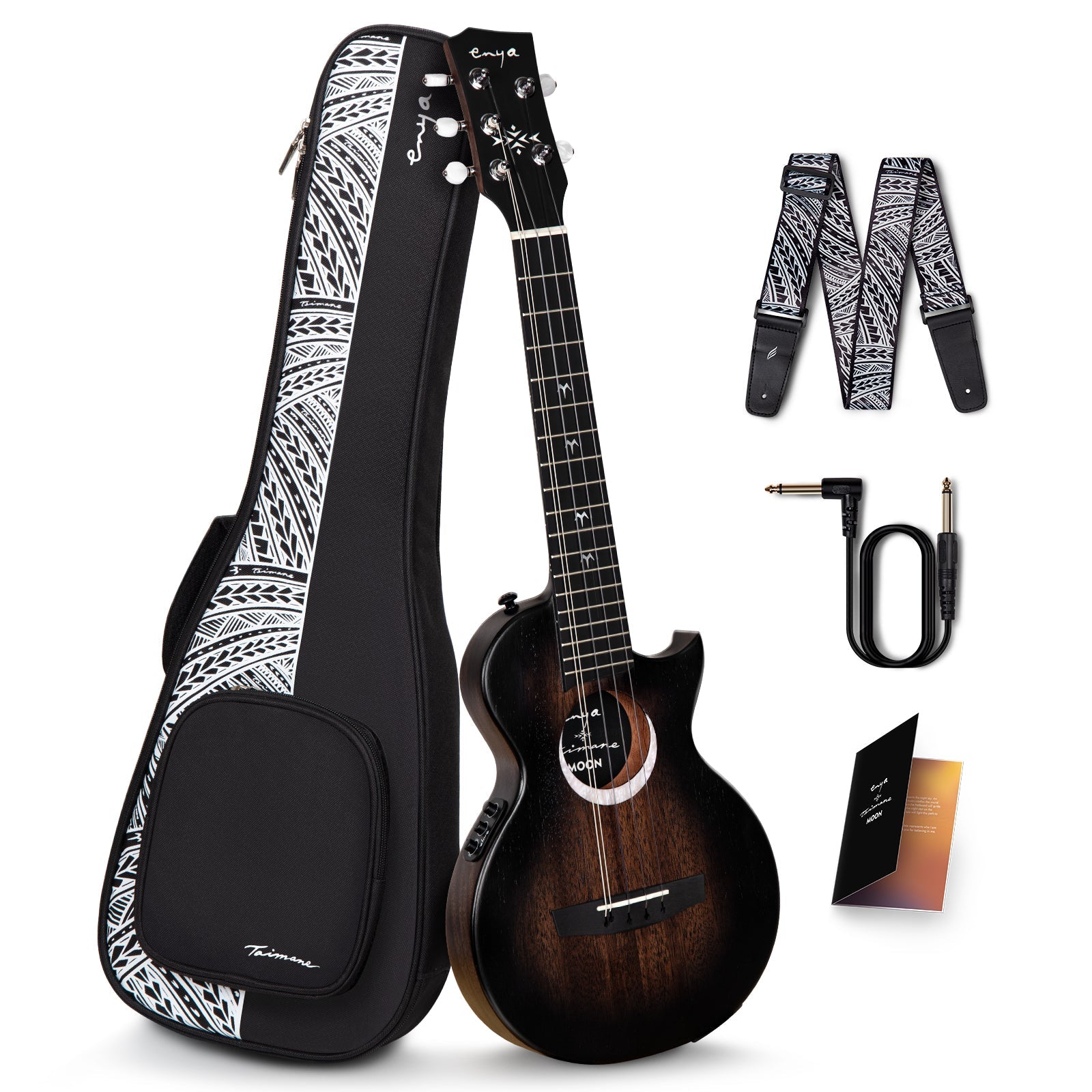 Enya MOON Taimane Signature Black 5-String Tenor Ukulele with pickup